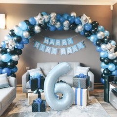 40 Inch 6 Balloon Number, Large Pastel Baby Sky Blue Foil Number 6 Balloons B…