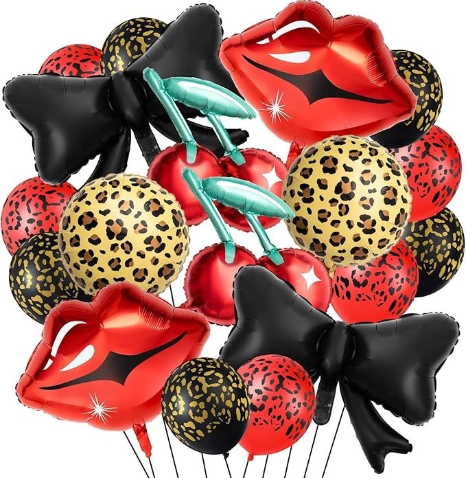 18 Pcs Red and Black Party Decorations Kit 12 Leopard Cheetah Print Birthday Bal