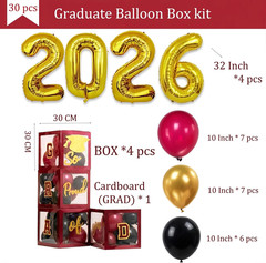 Graduation Decorations 2026 Maroon Black Gold Balloon Arch Kit GRAD Boxes