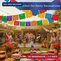 Mexican Party Banners (2 Pack with 10 Plastic Flags per Banner) – Papel Picado M