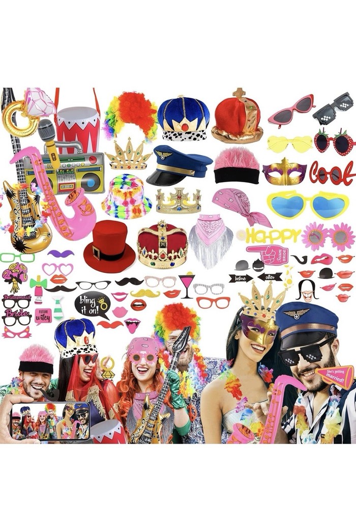 Bulk Photo Booth Props Set – Funny Hats, Glasses, Wigs & Inflatable Kit for Part