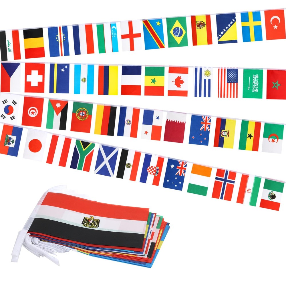 48 Countries Flag Banner Garland Bunting, Decorations for 2026 World Cup Socc…