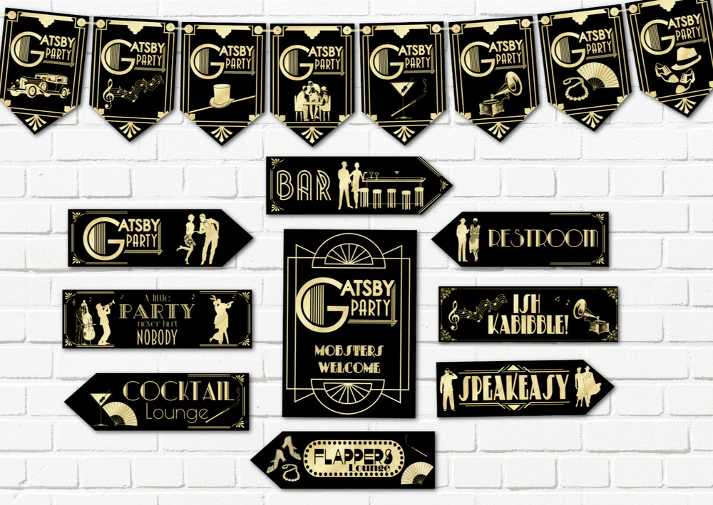 Gatsby Flapper Speakeasy Art Deco 1920s Party Bunting Arrows & Signs Decorations