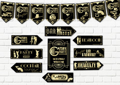 Gatsby Flapper Speakeasy Art Deco 1920s Party Bunting Arrows & Signs Decorations