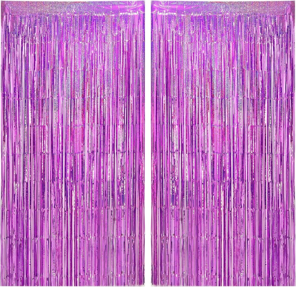 2 Pack Shiny Pink Foil Fringe Curtains Photo Booth
