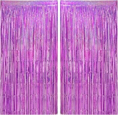 2 Pack Shiny Pink Foil Fringe Curtains Photo Booth