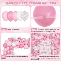 Pink Bow Birthday Decorations, Coquette Themed Party Supplies with Light Pear…