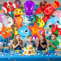 16 Pcs Ocean Animal Balloons, Under The Sea Balloons, Fish Lobster Octopus St…