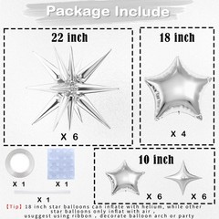 22 Pcs Silver Star Balloons,22/18/10 Inch Star Foil Mylar Balloon,Spike Ballo…