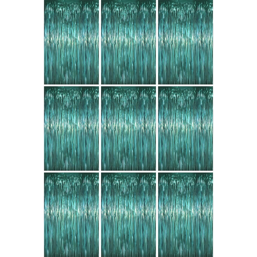 9 PCS 3.3×6.6 FT Retro Green Foil Fringe Backdrop Curtains Tinsel Streamers