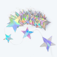 Iridescent Star Garland 156ft – Holographic Streamer Banner for Space Birthday P