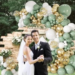 65PCS Sage Green Balloons, 12inch Latex Sage Green Sand White Metallic Gold C…