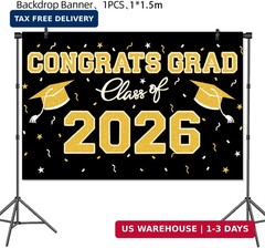 Graduation Decorations 2026 37 PCS – Black Gold Class of 2026 Party Supplies Kit