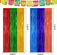 Colorful Metallic 2 Pack Tinsel Backdrop Curtains for Mexican Fiesta Decorations