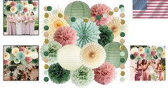 Party Decorations Sage Green Pink Pink Decor Tissue Pom Poms Paper Lanterns