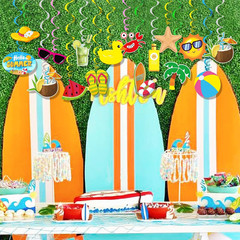 Summer Pool Beach Hanging Swirls Banner Decor 30 Pack Foil Ceiling Hanging Swirl