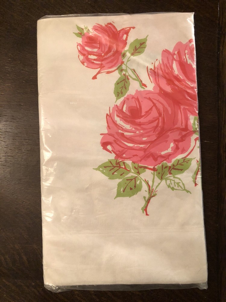 Vintage 1970’s Pink Neon Rose Paper Tablecloth 54″x104″ Reeds Rembrandt
