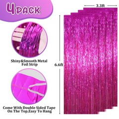 Pink Foil Fringe Backdrop Curtains Tinsel Streamers Birthday Party Decor 4 PCS