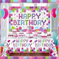 6 x 3.6 ft Building Blocks Birthday Banner Blocks Birthday Fabric Photography…