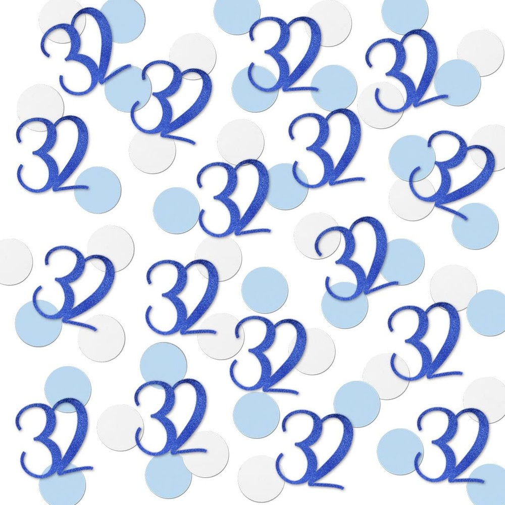 200 PCS Blue Glitter 32nd Birthday Number 32 Confetti for Party Table Decor