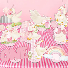 9PCS Pink Silly Goose Table Centerpieces, Watercolor Silly Goose Birthday Decora