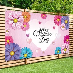 Happy Mothers Day Backdrop Banner 78 x 43 Inch Large Size Mothers Day Banner Bac
