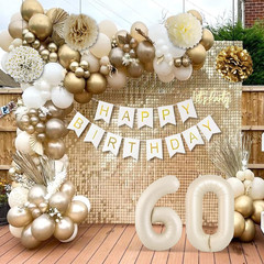 60Th Birthday Decorations, Happy 60Th Birthday Decorations White and Gold Balloo