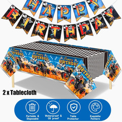 3 Pcs Monster Truck Tablecloths Plastic Happy Birthday Banner Monster Truck Birt