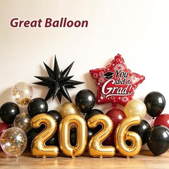 133pcs Maroon Graduation Balloon Arch Kit 2026 with Metallic Gold Confetti Bu…