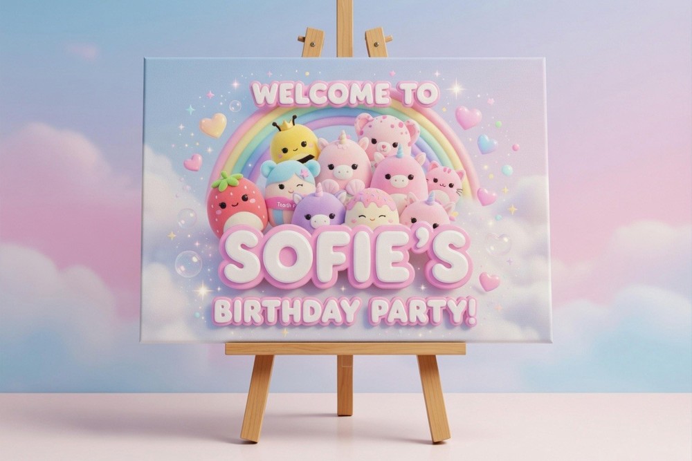 Personalised Printed Squishmallow Birthday Foam Board Event Welcome Sign A3