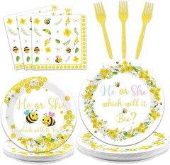 Delightful 96-Count Bee Gender Reveal Plates, Napkins & Forks – Easy Party Setup