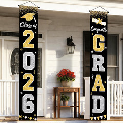 2Pcs 2026 Graduation Porch Banner Class of 2026 Congrats Grad Door Sign Decor