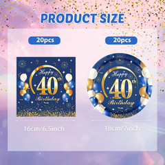 40PCS Happy 40Th Birthday Decorations Navy Blue and Gold Theme Party for 40 Year