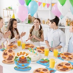 96Pcs Capybara Party Supplies Plates Napkins Decor Dinnerware Animal Theme fo…