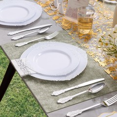 350pcs Silver Plastic Plates, Elegant Disposable Dinnerware Set, 125 Pieces, …