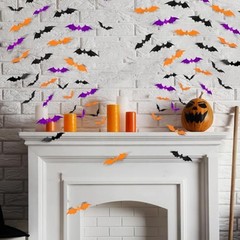 72PCS Halloween Bats Decoration, 4 Different Sizes Black Orange, And, Purple