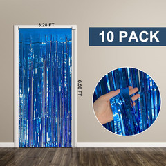 10 Pack Foil Curtain Backdrop Blue Metallic Tinsel Foil Fringe Curtains Photo Bo