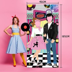 1950’s 2 Person Party Photo Backdrop with Poodle Skirt, Leather Jacket – NEW