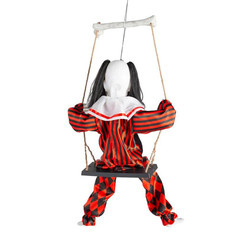 3 Ft. 3″ Animated Light-Up Hanging Singing Clown on a Swing Halloween Decoration