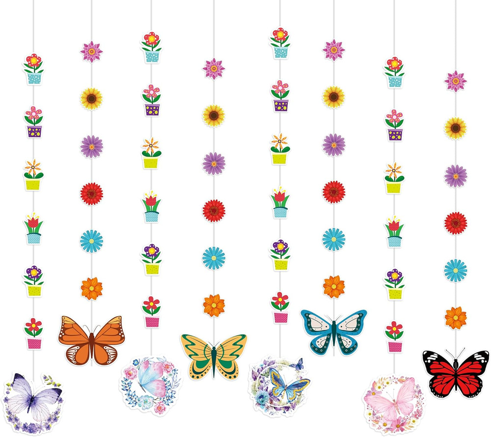 Butterfly Flower Decorations – 8 Pack Spring Flower Butterfly Hanging Party Deco
