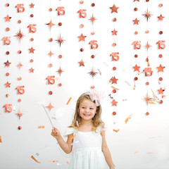 Rose Gold 15th Birthday Decorations Number 15 Circle Dot Twinkle Star Garland Me
