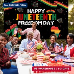 Ansoufien Juneteenth Decorations Backdrop, 71 x 43 inch, Polyester, Black, Junet