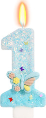 Pink Butterfly Number 1 Candle, Fairy First Birthday Decorations for Girls, Glit
