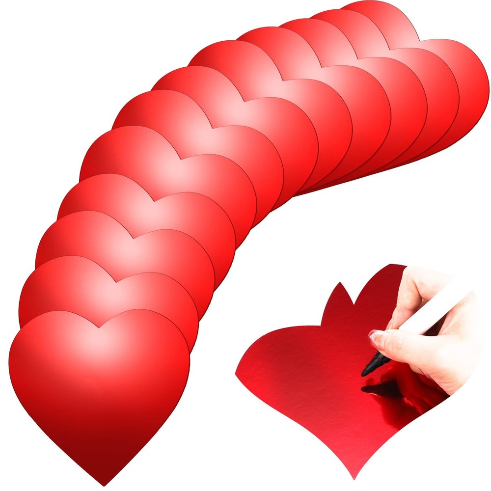 200 PCS 6 Inch Red Metallic Heart Paper Cutouts, Valentines Day, Die Cuts