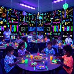 4 Pack VBS Bible Verse Banner Set Welcome to Decor 24×73 Inch Neon Light Chri…
