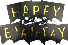 Shiny Gold Letters on Black Happy Birthday Banner – Lightweight and Durable