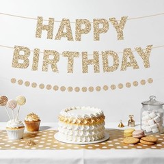 Happy Birthday Banner Pre-Strung Glitter Birthday Party Decorations NO Gold