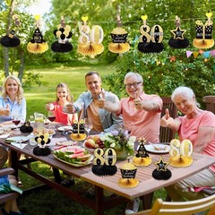 8 Pieces 80th Birthday Decorations Set, Happy 80th Honeycomb Centerpieces Tab…