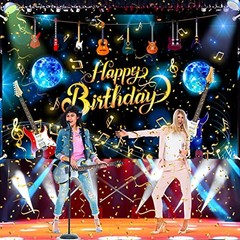 Music Note Guitar Happy Birthday Banner, Musical Note Rock and Roll Party