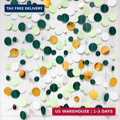 46 Ft Sage Green Gold Party Decorations Polka Dots Garlands Hanging Paper Circle